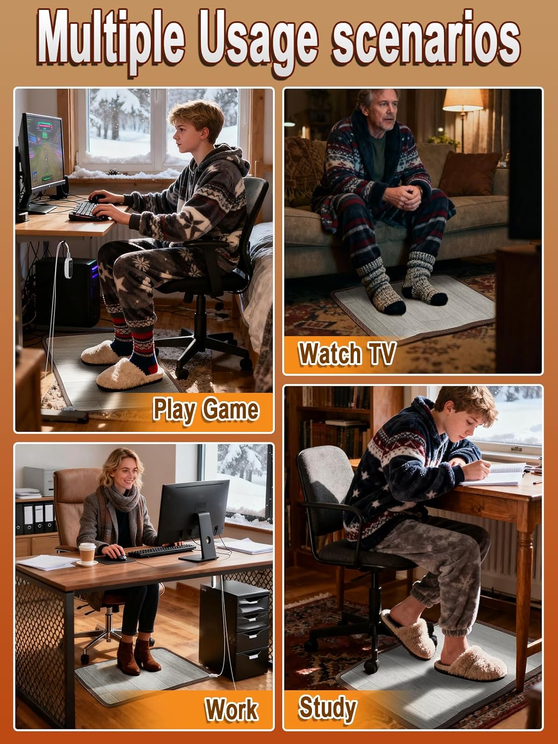 15.7x19.7in Heated Floor Mat - Foot Warmer Under Desk, 110V Electric Heating Pad with 3 Timers & 10 Adjustable Temperatures for Winter Home Office (Gray)