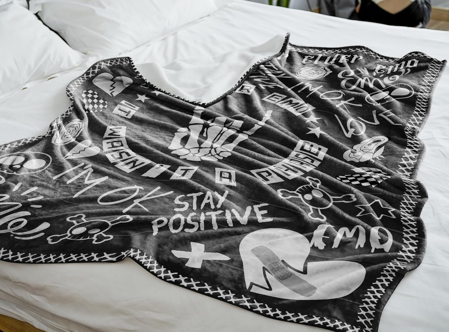 Skull Goth Elder Emo Blanket for Men & Women, Cool Elder Emo Gothic Skeleton Gifts for Birthday, Christmas, Flannel Blanket Throw, 65 x 50 inches - Black - Elder Emo It Wasn't a Phase