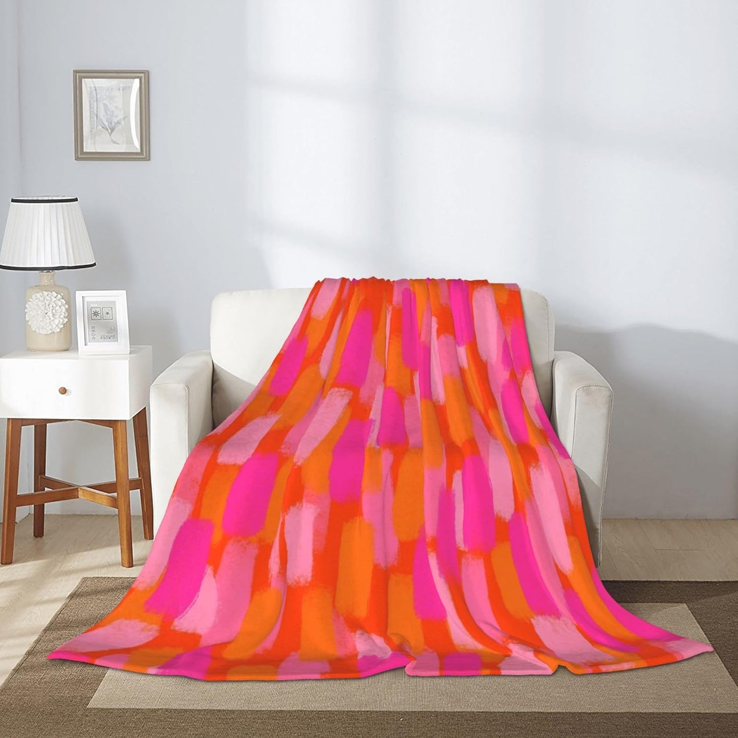 Abstract Retro 70s Pink Orange Paint Brush Blankets 30"x40" Lightweight Flannel Fleece Cozy Aesthetic Throw Blanket Home Decor for Couch Bed Sofa Bedroom Living Room Trendy Funky Dormitory College