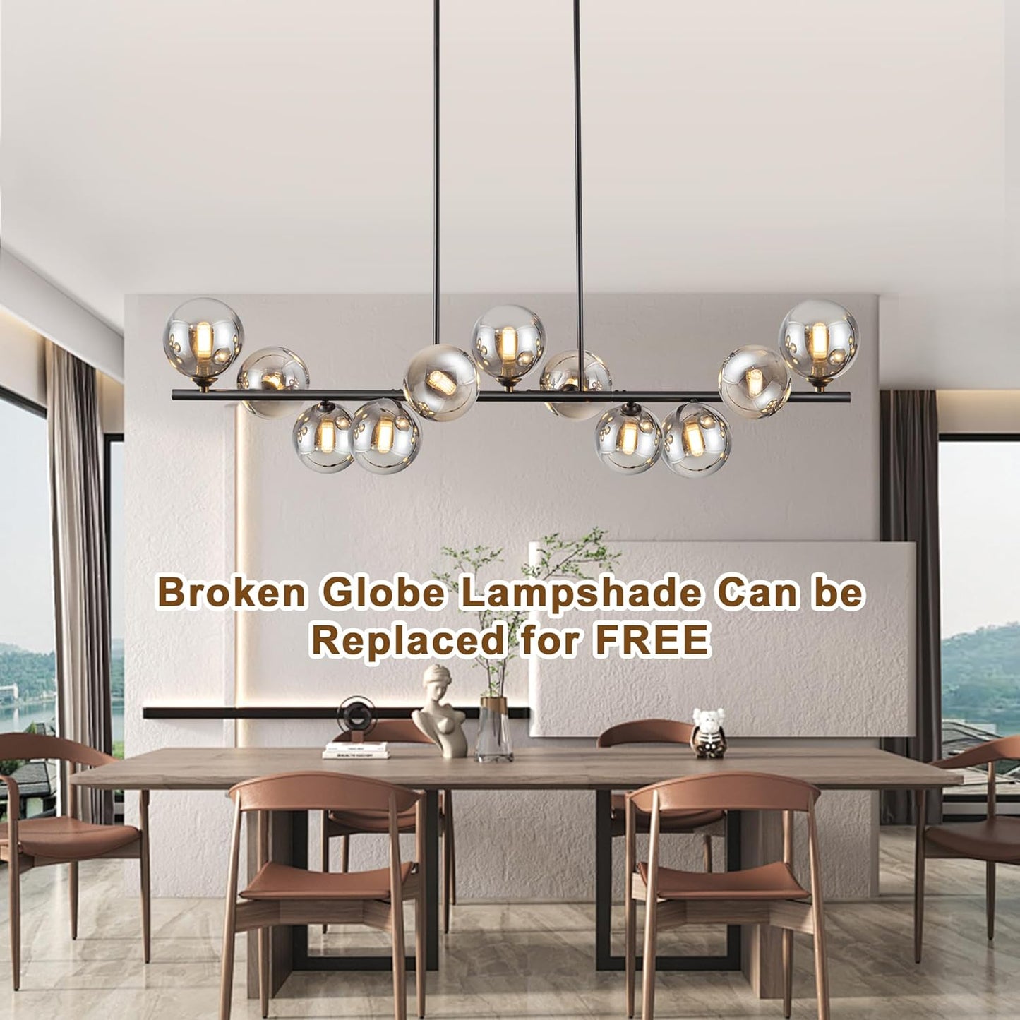 Linear Chandeliers for Dining Room 51.2" Large Sputnik Chandelier Pendant Lights Kitchen Island 11 Lights Dining Room Light Fixture Sputnik Modern Linear Globe Chandelier Black for Farmhouse Kitchen