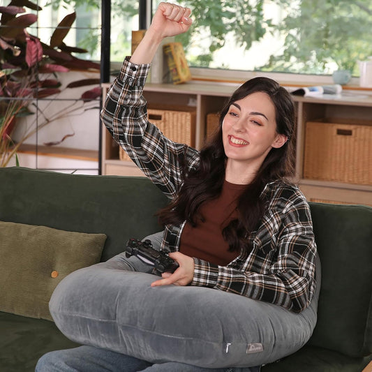 Ergonomic U-Shape Gaming & Lap Pillow - Crochet Pillow & Reading Support Pillow with Arm Relief, Comfort for Gamers, Crafters & Book Lovers (Dark Gray)