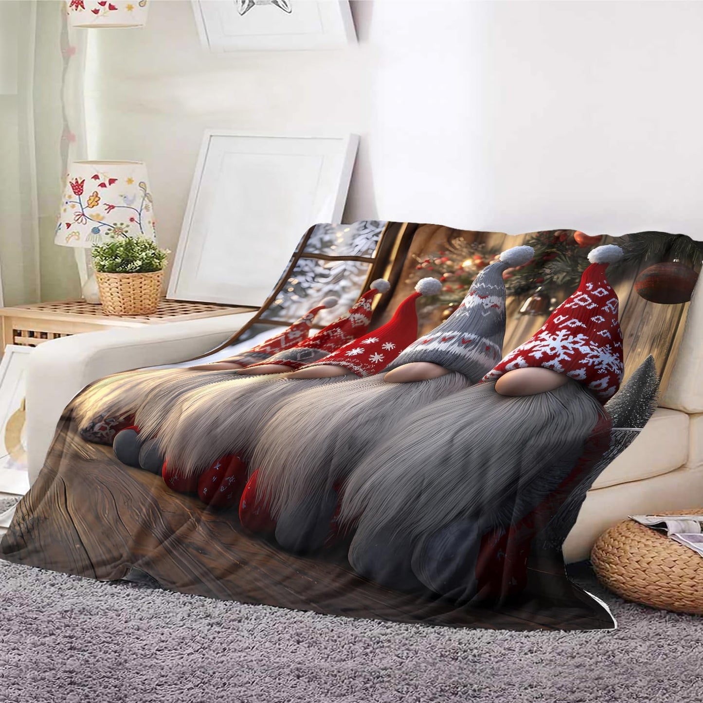 Christmas Gnomes Blanket Gnomes Gifts for Women Soft Winter Blanket with Wood Grain Background Xmas Holiday Decor Warm Cozy Fleece Throw Blanket for Couch Bed Sofa Living Room 60''x80'' (Gnome 2)