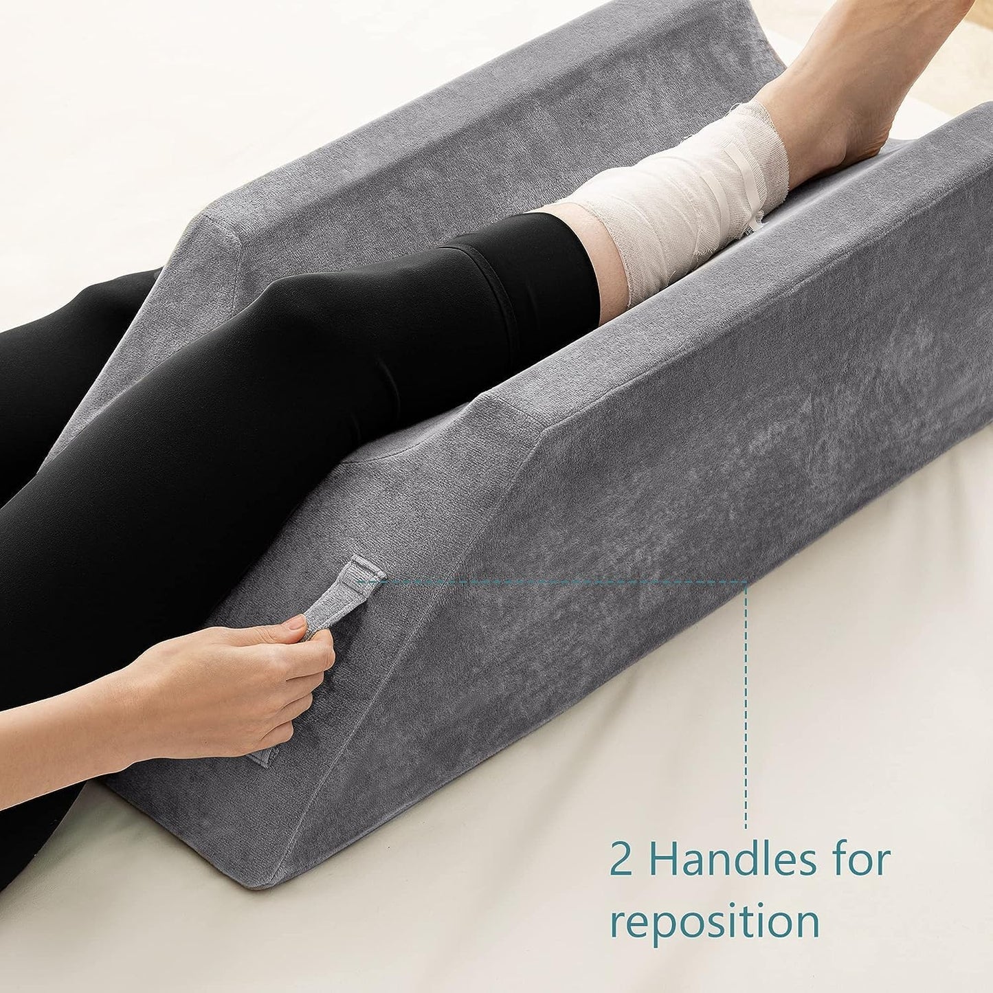 UBBCARE Leg Elevation Pillow for Leg/Knee Surgery Recovery, Memory Foam Leg Pillow with Velvet Washable Cover, Small Grey