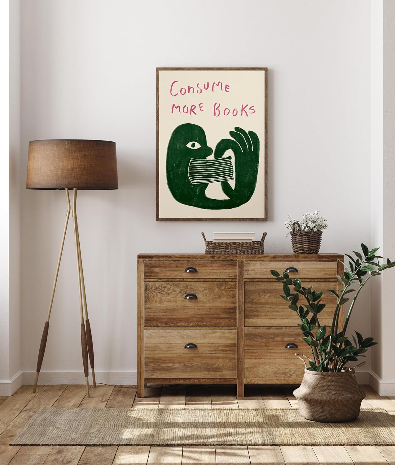 Funny Reading Wall Art Prints Bookish Wall Decor, Consume More Books Quote Canvas Print, Retro Book Art Cool Literature Dorm Room Classroom Library Living Room Home Decor 16x24 Inch Unframed