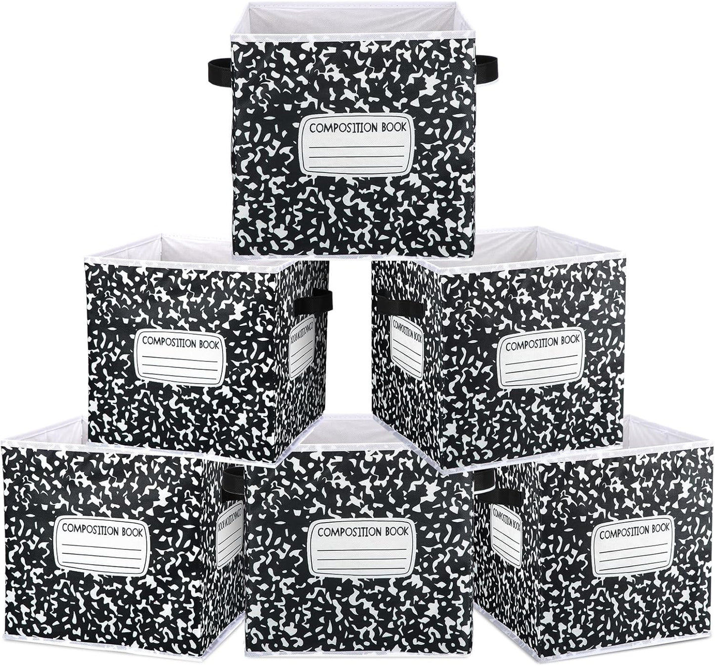 RattanView 6 Pcs 11in Composition Book Fabric Storage Bins Classroom Must Have Cubby Basket Bins Return School Treasure Prize Box End of Year Organization for Daycare Elementary Preschool