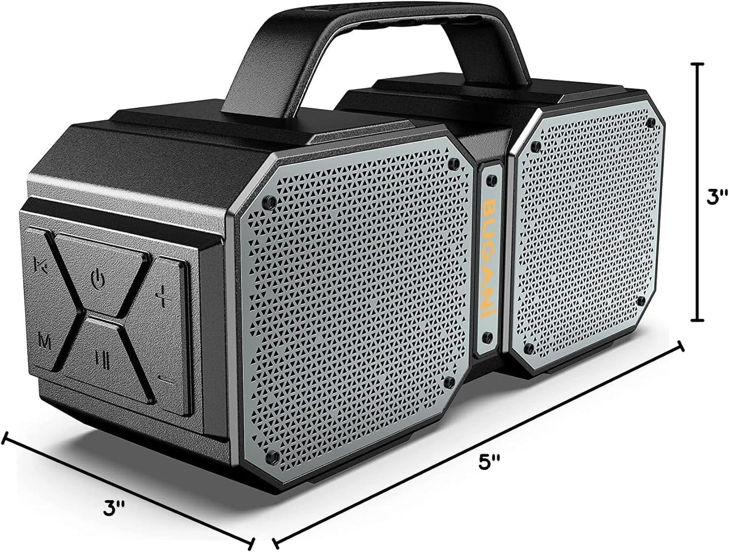 BUGANI Shock Bluetooth Speaker, Portable Bluetooth 5.3, Waterproof, 60W Super Power, Outdoor Speaker, Black(New Model)