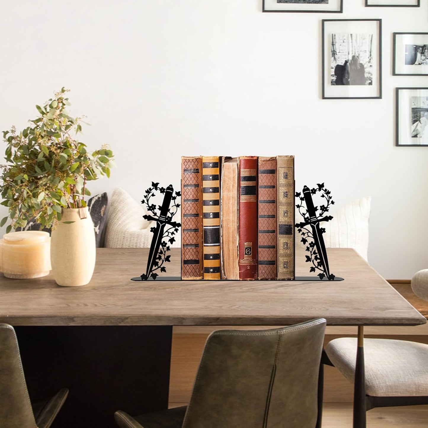 Cute Book Ends for Shelves – Decorative Dagger-Themed Bookends for Shelves, Unique Bookends for Home, Office, or Gift – Sturdy Metal Book Ends Decorative