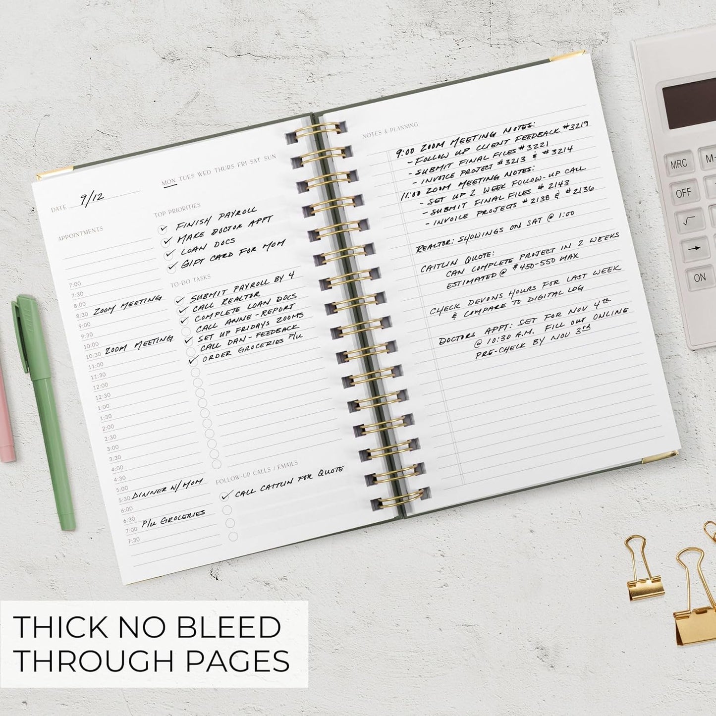 Aesthetic Daily Planner And Notebook With Hourly Schedule - Beautiful Spiral To do List Notepad For Work/Home to Organize Tasks And Appointments - Stylish School/Office Supplies Book For Women
