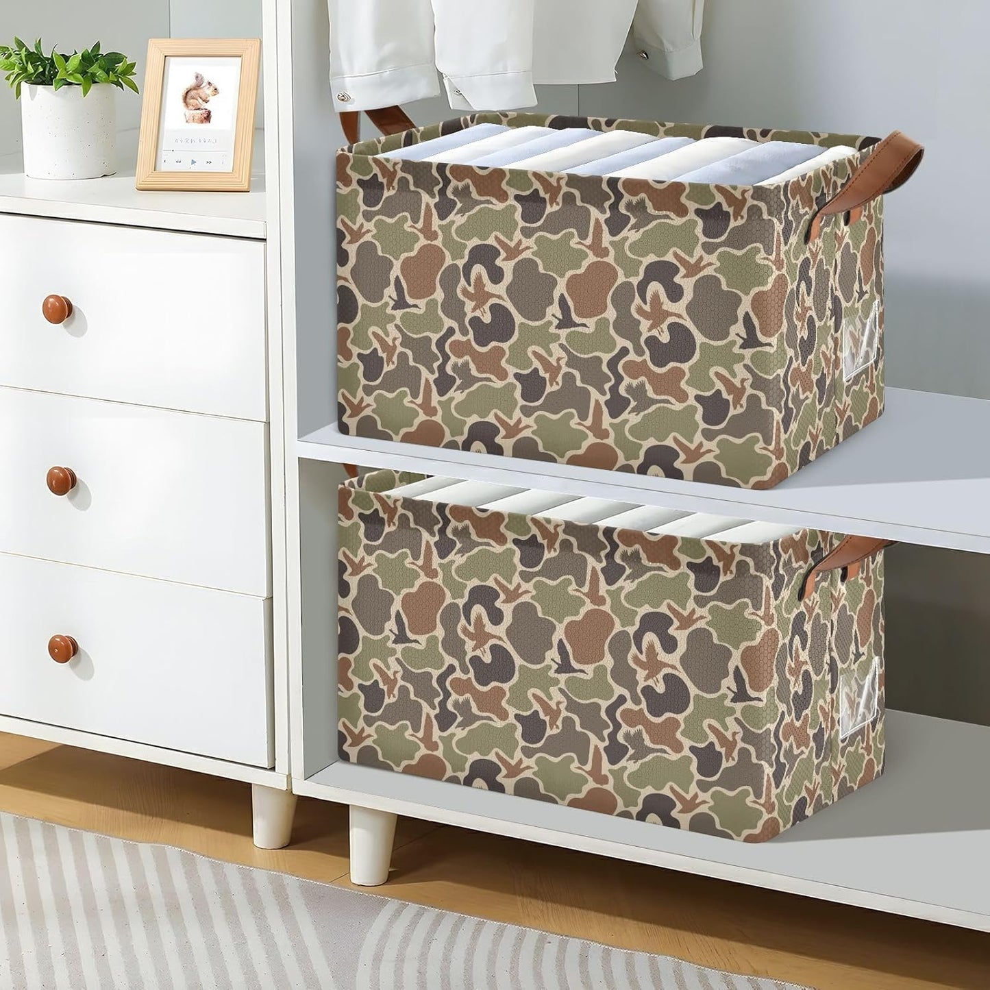 Duck Hunter Camouflage Storage Bins Hunting Camo Collapsible Storage Basket Box with Handles Organizer for Clothes Shelves Closet Cabinet Home Office, 1PC