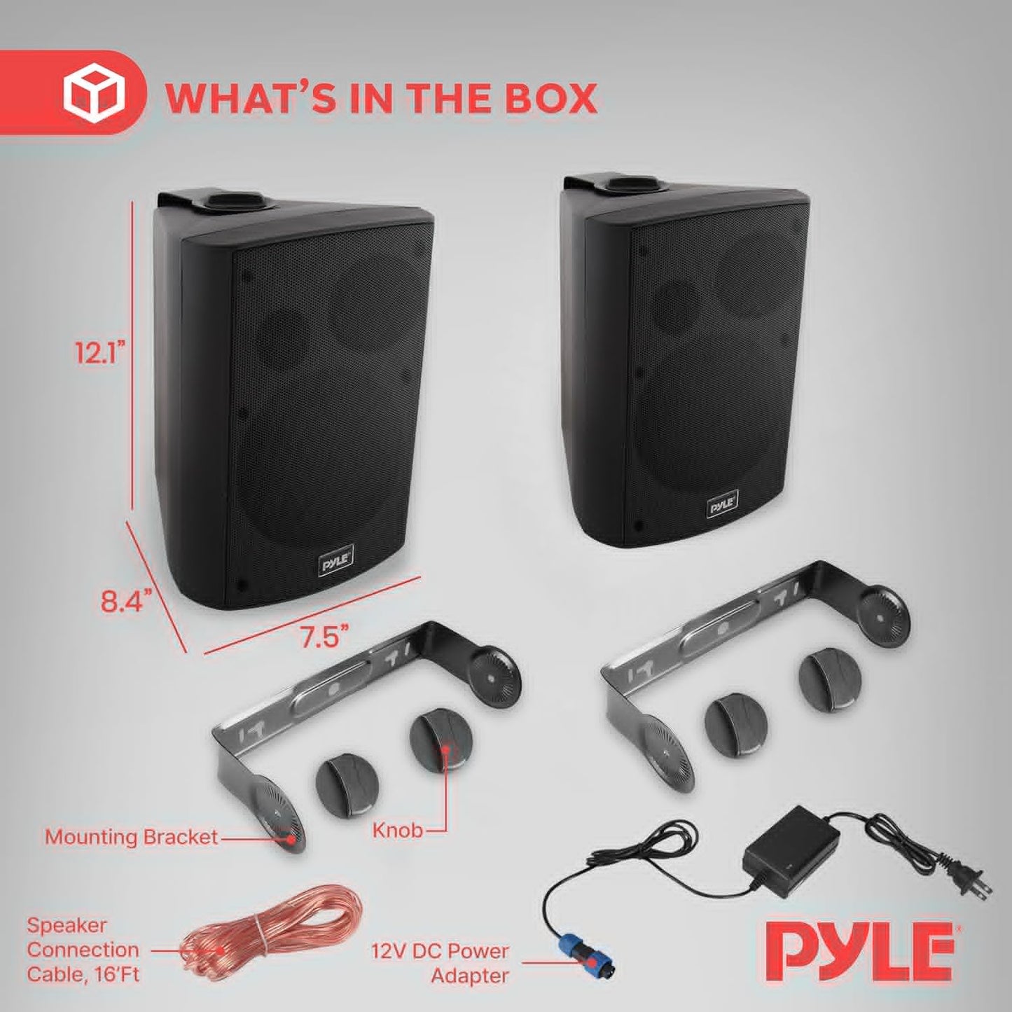 Pyle 6.5-Inch Wall Mount Waterproof Bluetooth Speaker System – Indoor/Outdoor Audio Pair with Built-in Digital Amplifier, Weather-Resistant Housing, High-Power Sound, Easy Installation (Black)