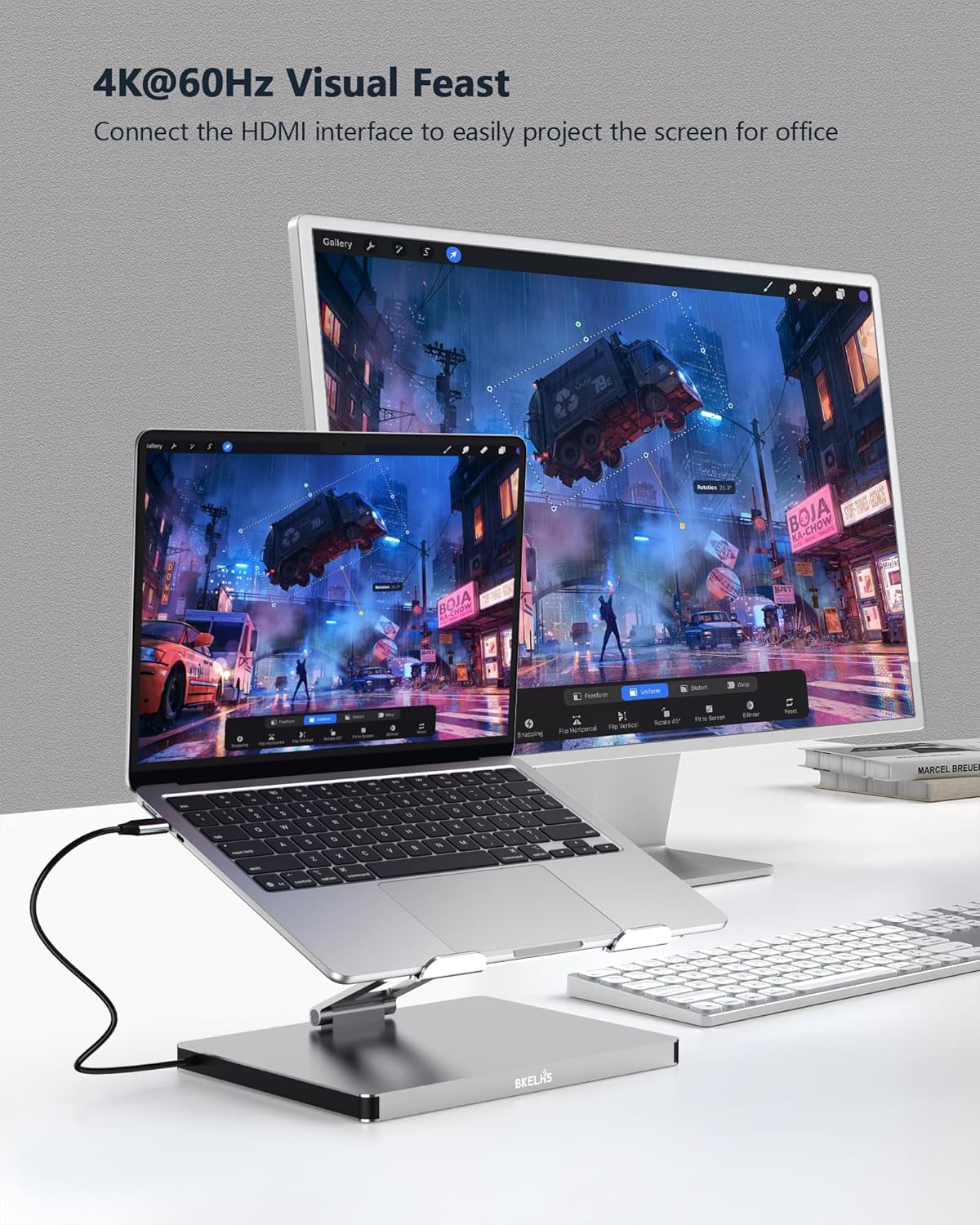 USB C Hub Stand for MacBook Pro, 10 in 1 Adapter for MacBook Air Docking Station with 4K 60Hz HDMI, RJ45 Gigabit Ethernet, SD/TF Card Reader, 4 USB 3.0 for iPad/Dell HP/Surface/Lenovo Laptop Dock