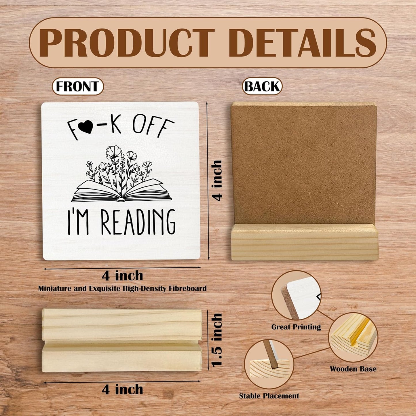 Book Lovers Gifts Desk Decor, Funny I'm Reading Decorative Signs & Plaques, Book Reader Bookworm Gifts Desk Sign with Wooden Stand for Reading Room Corner Nook Library Shelf Table Decor