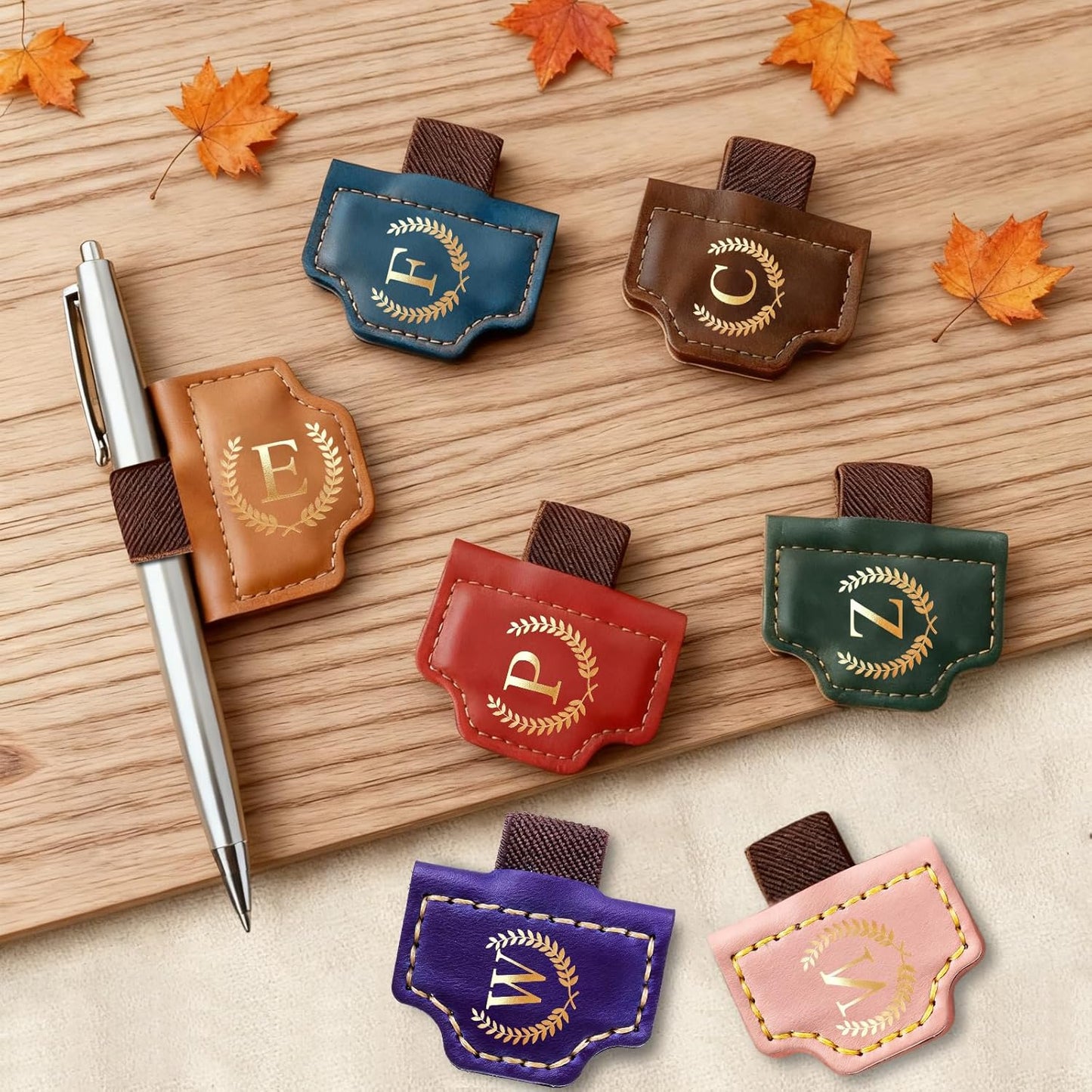 26 Letters Magnetic Leather Bookmark with Pen Holder, Personalized Book Marks with Initials, Custom Name Book Makers Clips for Reading Women, Men, Teachers, Book Lovers Gifts(Red, A)