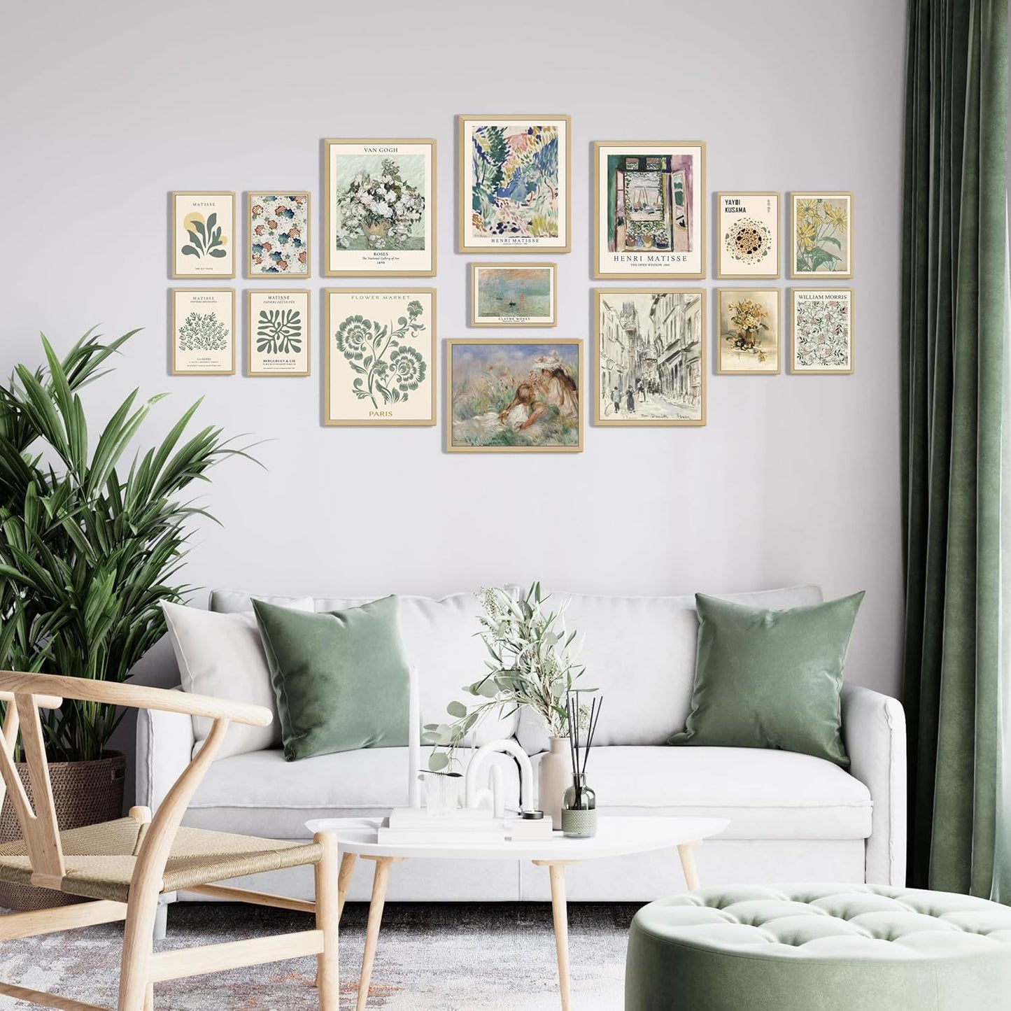 15 PCS Sage Green Wall Art Decor, Matisse Wall Prints, Abstract Posters for Room Aesthetic, Wall Art For Living Room Bedroom, Eclectic Boho Vintage Dorm Gallery Home Decor (Unframed, Green 1)