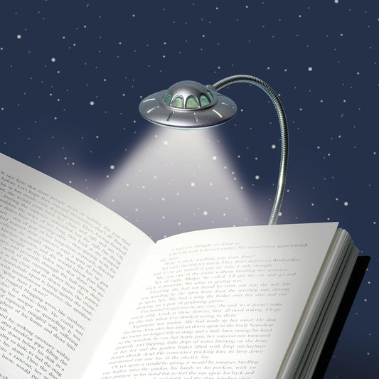 IF The UFO Book Light - Retro Style, Spaceship Reading Light with Adjustable LED Brightness