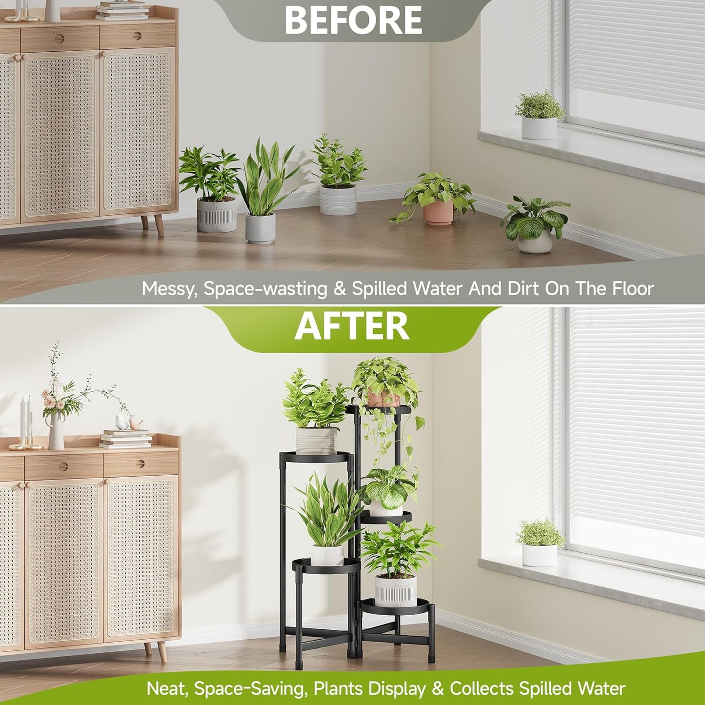 5 Tier Plant Stand Indoor, Tiered Plant Stand Outdoor for Multiple Plants, Corner Plant Shelf for Patio Balcony Porch Garden Living Room House, Black