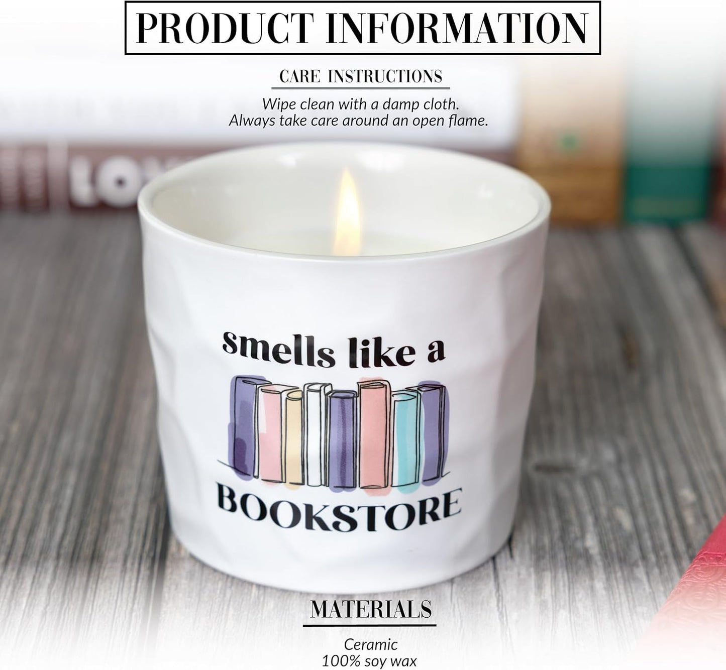 Pavilion Gift Company - Bookstore - 12 oz Soy Wax Candle Books Bookstore Reading Reading Book Lover Librarian Library Home Desk Decor