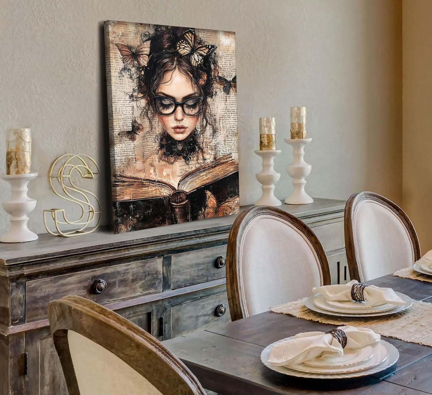 Framed Reading Woman Canvas Wall Art Moody Victorian Female Scholar Poster Print Dark Academy Picture Gothic College Aesthetic Wall Decor for Bedroom Living Room Library Corner Bedroom Dorm 12x16in