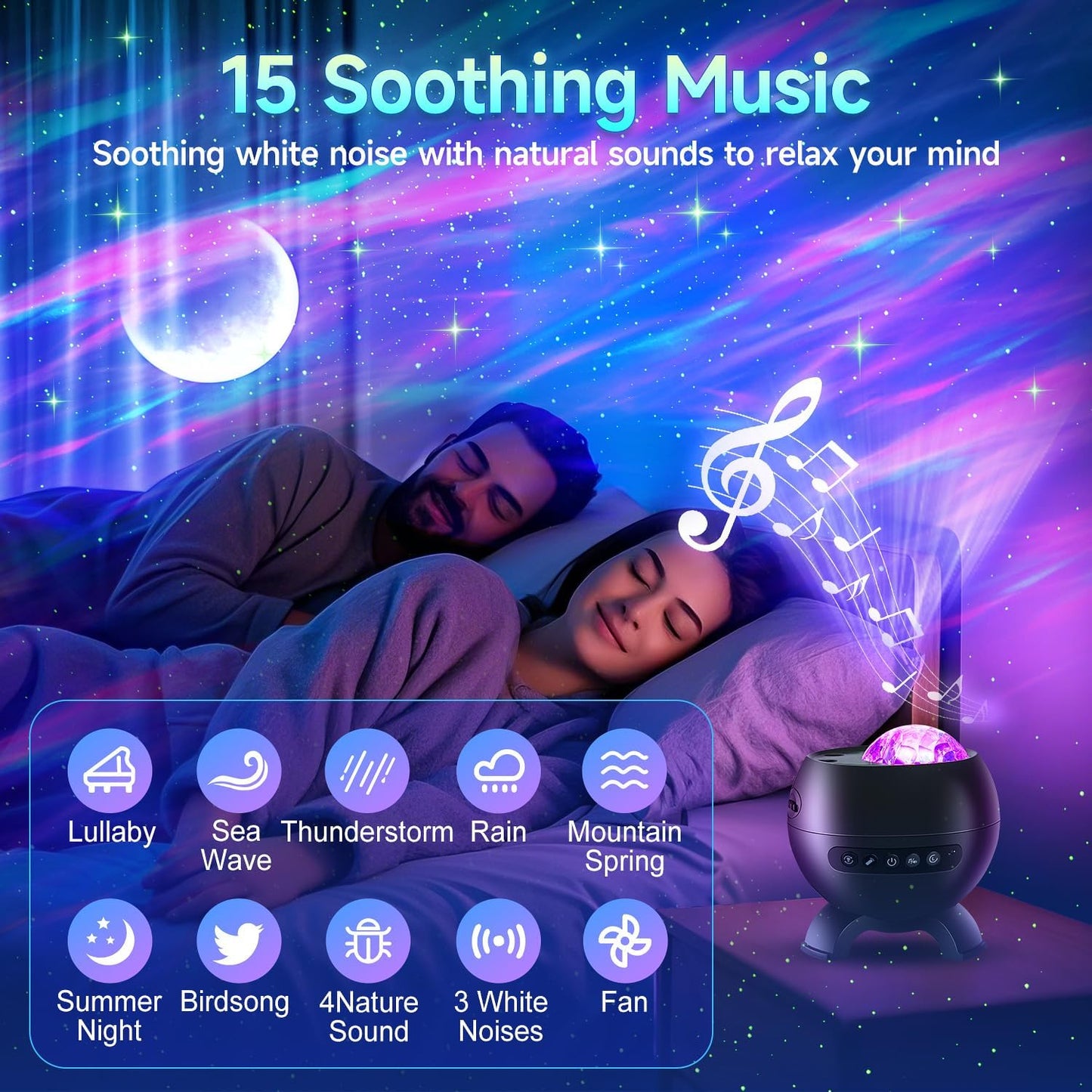 Northern Galaxy Light Projector, 300+Modes & 5 Films Star Projector, 15 White Noise & Bluetooth Moon Galaxy Projector, Teen Girl Gifts Trendy Stuff, Gifts Star Lights for Ceiling, Bedroom Decor