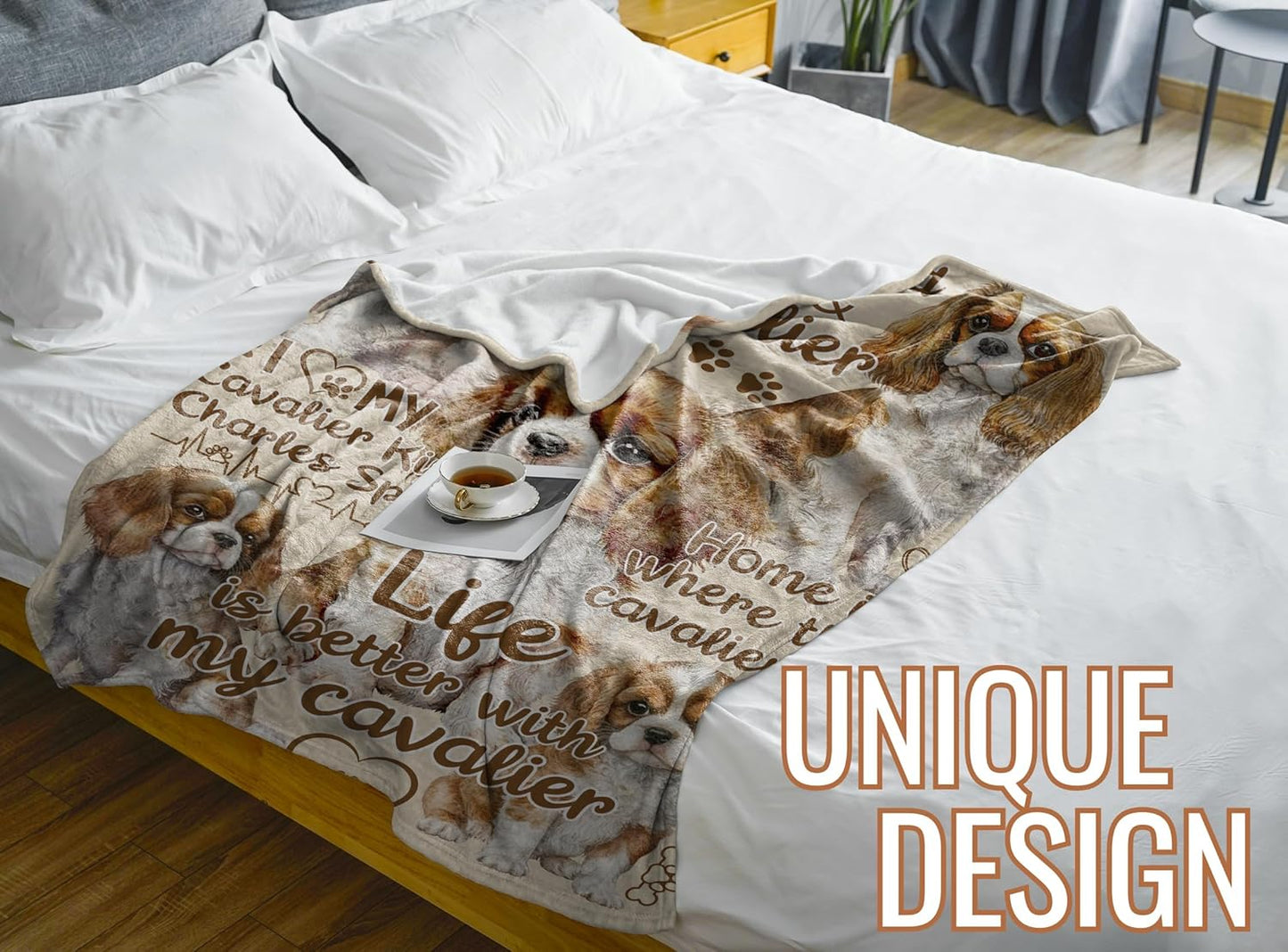 Cavalier King Charles Spaniel Blanket Gifts for Dog Lover & Owner, Cavalier Gifts for Women & Men, Dog Mom & Dad, Soft Flannel Blanket, 65 x 50 inches