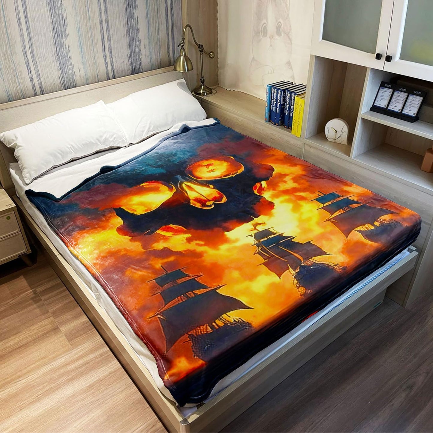 Skull Throw Blanket 40" x 50" Fire Skull Fleece Blanket Lightweight Soft Cozy Warm Gifts for Men Women Teen
