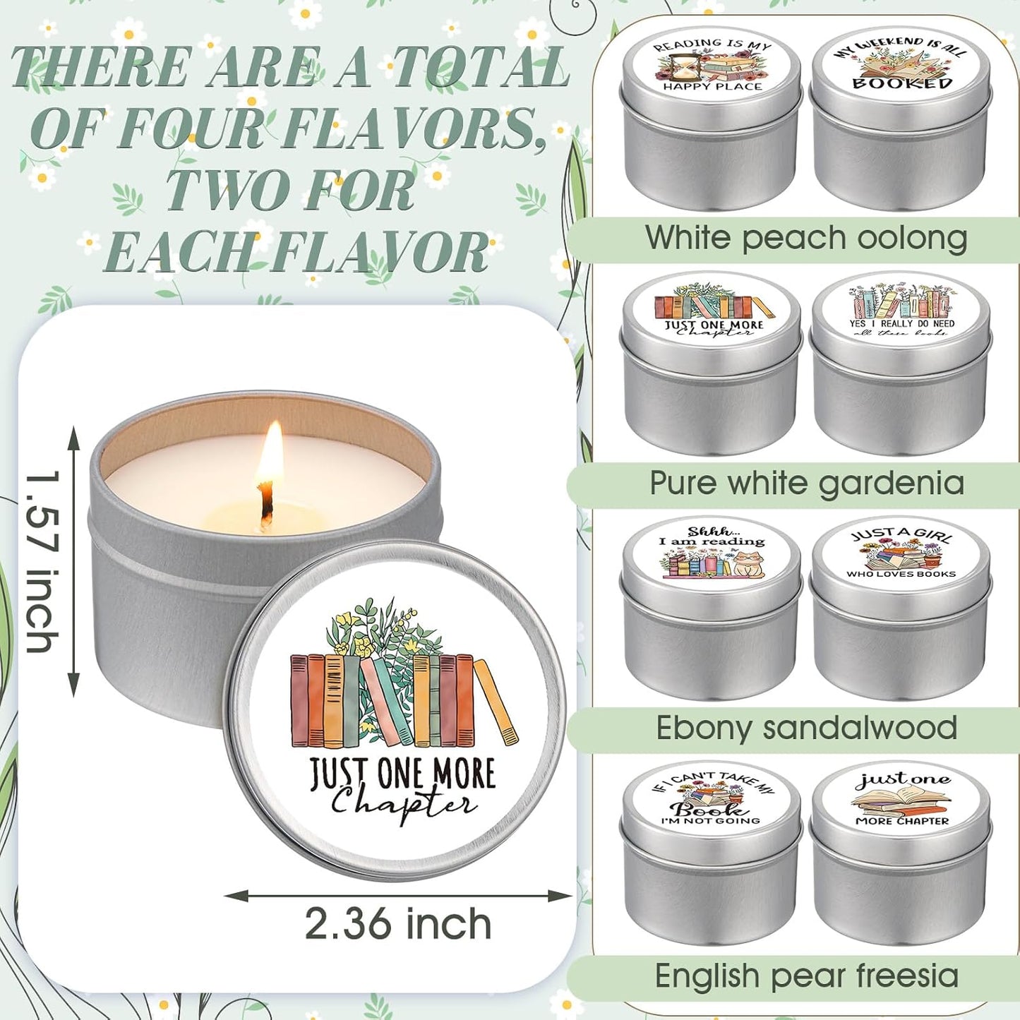 Nuanchu 8 Pcs Book Lover Candles Club Gifts 4 oz Scented Candle Reading Time Natural Soy Wax Candles for Book Lovers Librarian Bookish Club Gifts (Stylish Style)