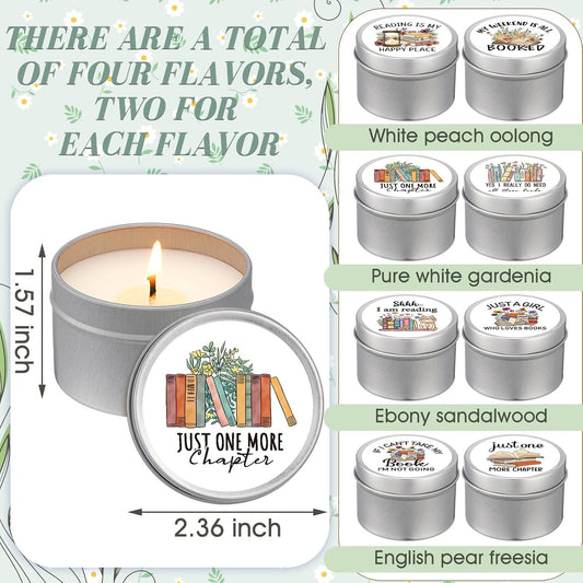 Nuanchu 8 Pcs Book Lover Candles Club Gifts 4 oz Scented Candle Reading Time Natural Soy Wax Candles for Book Lovers Librarian Bookish Club Gifts (Stylish Style)