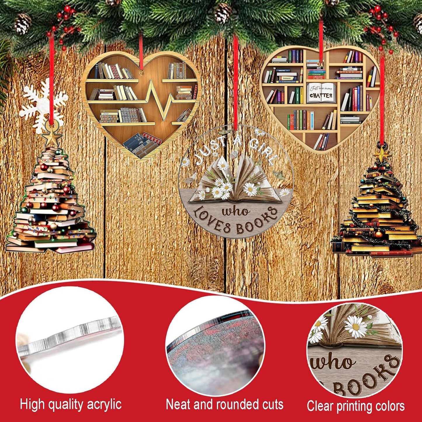 Book Christmas Ornaments 2025, Book-Themed Ornaments for Christmas Tree, Gifts for Book Lovers for Women & Men, Ideal Book Lover Gift Idea for Christmas