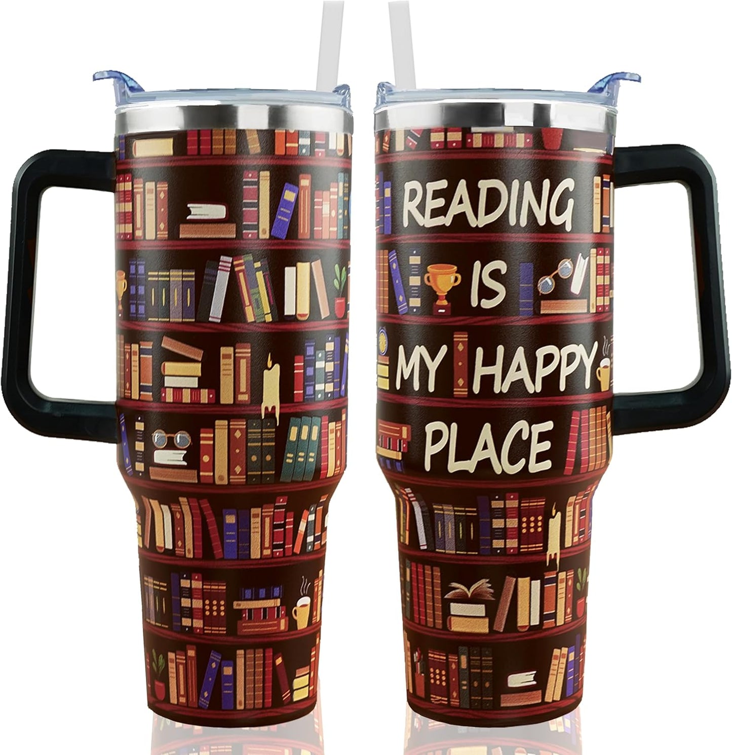 Book Lover Tumbler - Gifts for Book lovers, Readers, Bookworms on Birthday and Christmas, 40 oz Tumbler with Handle and Straw and Leak Proof Lid, Reusable Stainless Steel Books Lover Mug