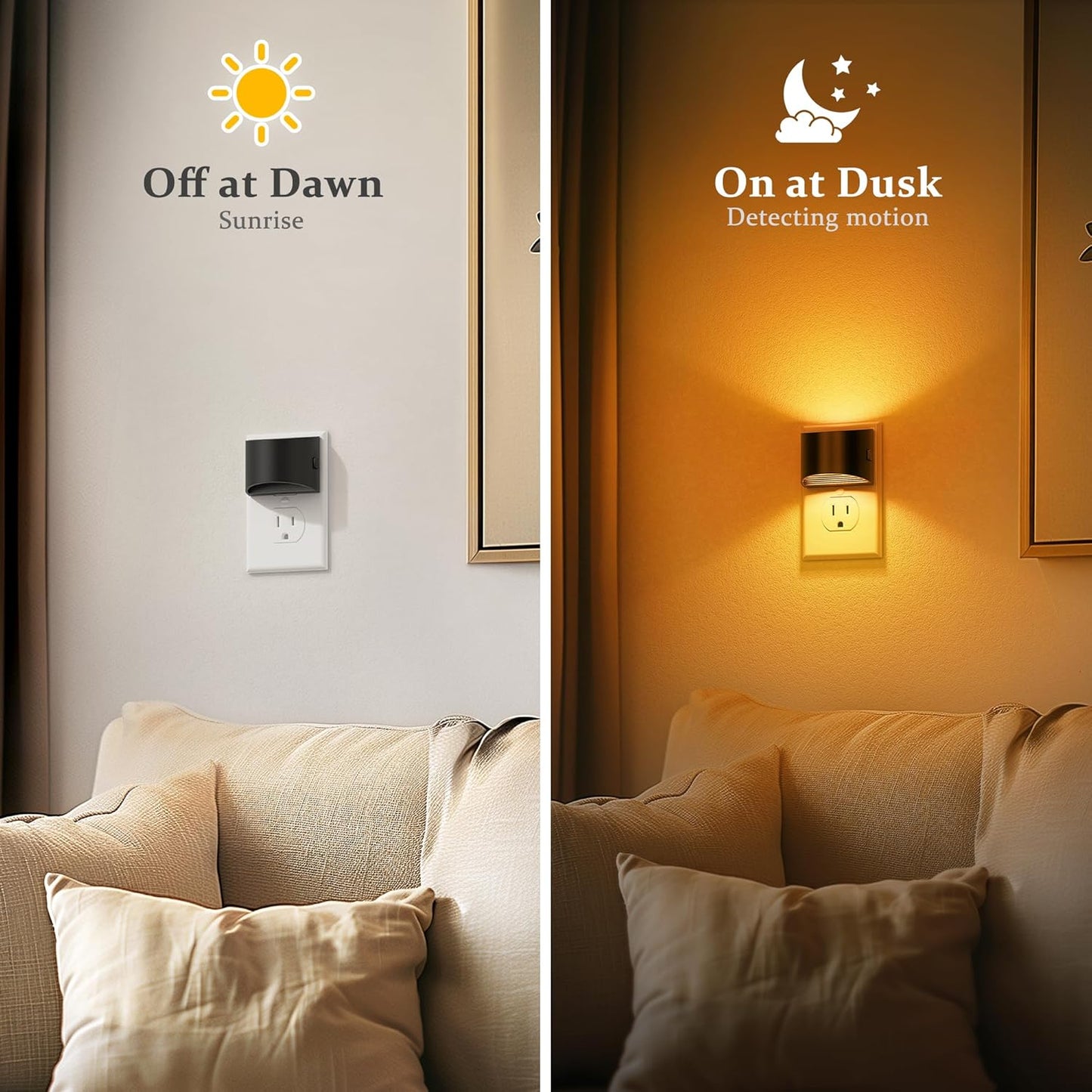JandCase Night Light, Modern Night Lights Plug into Wall,2 Pack Dusk to Dawn Sensor Nightlight, Amber Brightness Adjustable Nightlight for Kids Bathroom Hallway Kitchen Bedroom Decor
