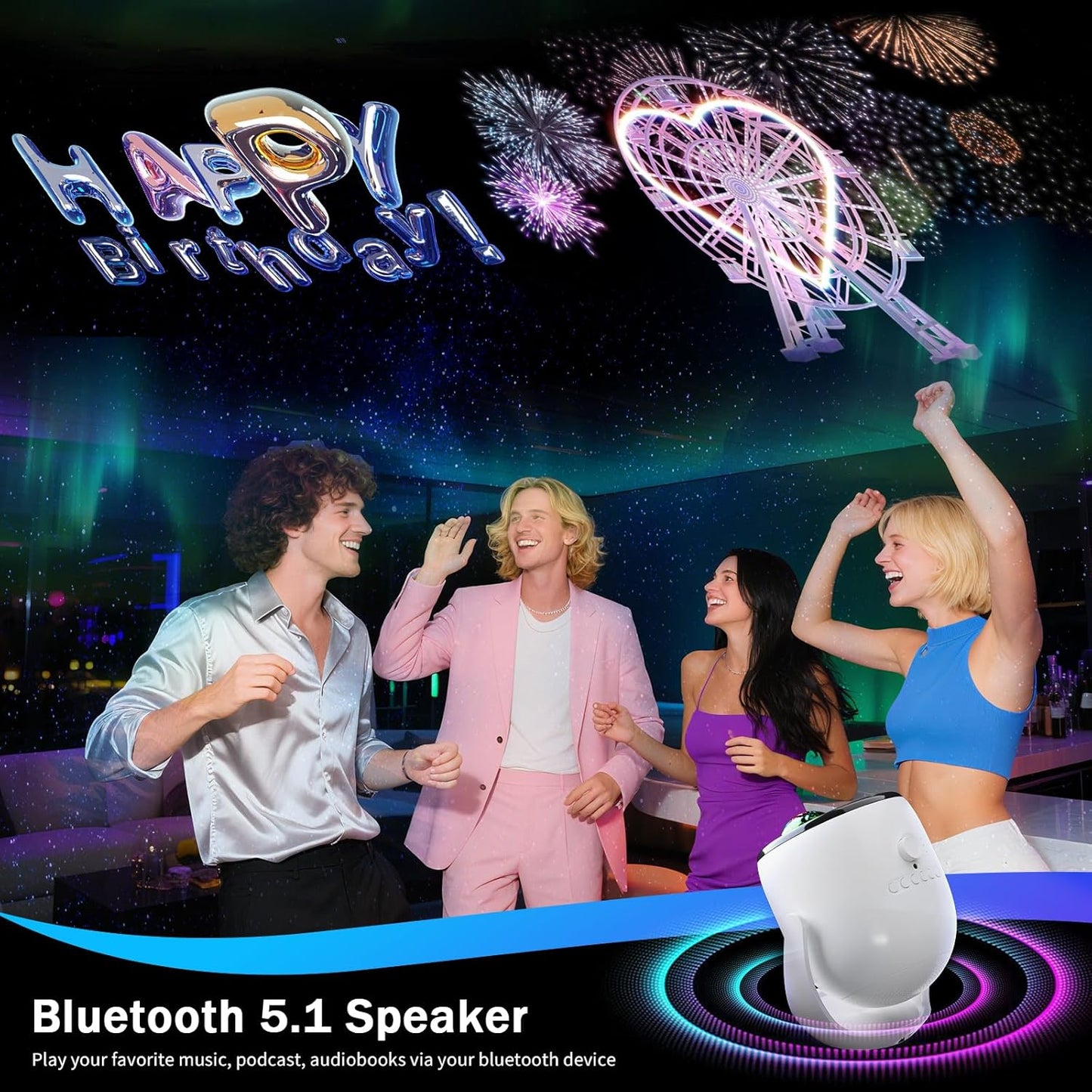 Rossetta Galaxy Projector Star Projector, 3D Projector for Bedroom with 60 Scene Modes, Bluetooth Speaker & Remote Control, Planetarium Projector for Living Room, Home Decor, Gifts for Kids, Adult