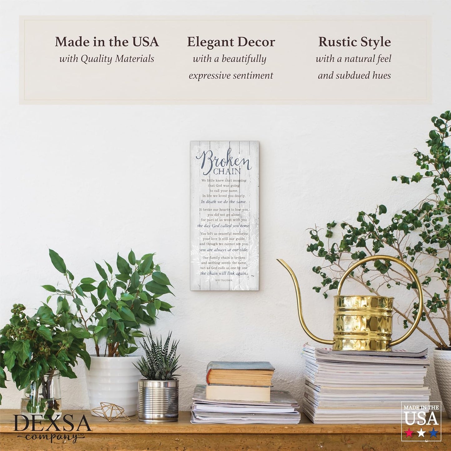 DEXSA Broken Chain Wood Plaque - Made in the USA - 5.5"x12" - Classy Frame Wall Hanging Decoration | We little knew that morning that God was going to call your name | Christian Family Home Decor Saying