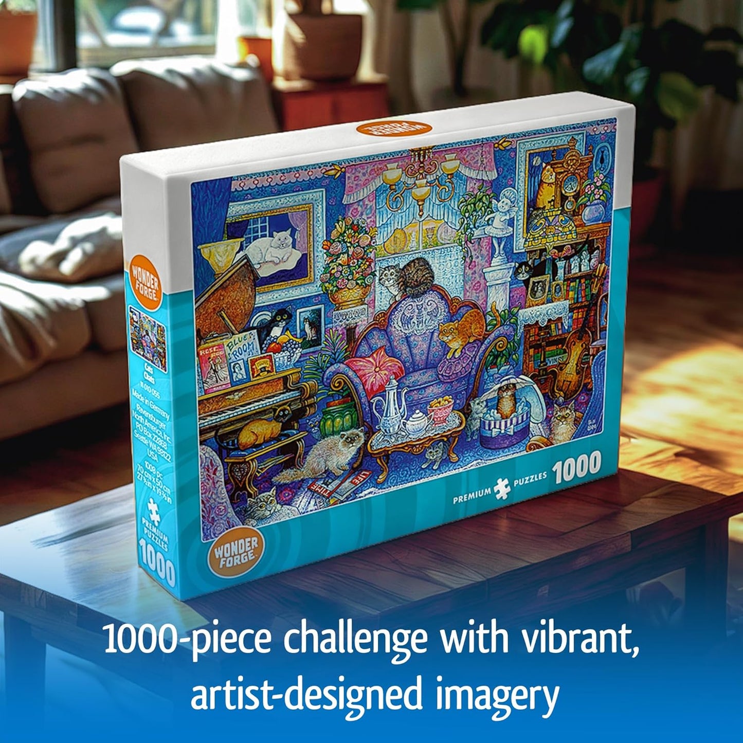 Wonder Forge Cats in The Blue Room 1000 Piece Jigsaw Puzzle for Adults | Unique, Perfectly-Fitting Pieces | Fun, Vibrant Imagery | Amazon Exclusive