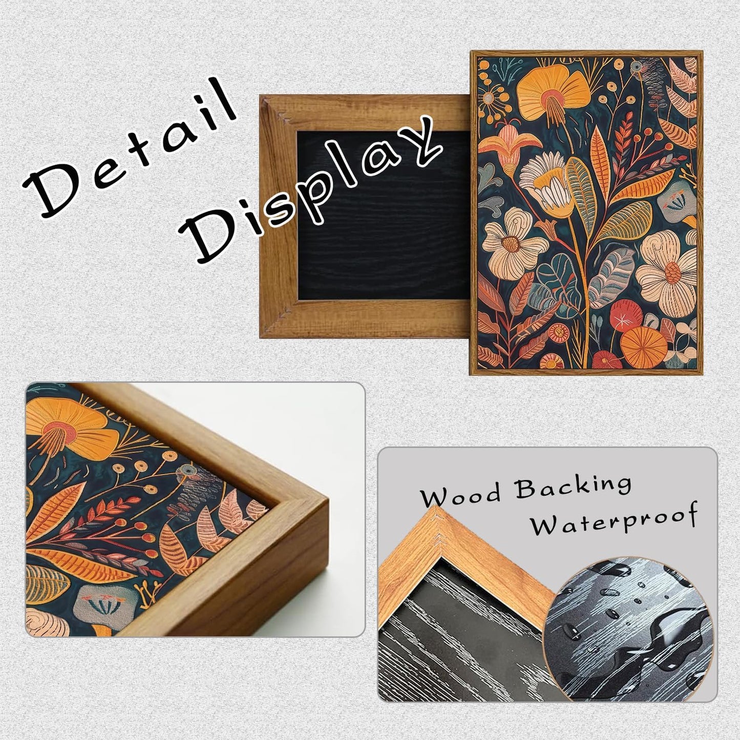 TBKHUDBI Framed Burnt Orange Floral Canvas Wall Art,Mid Century Modern Wall Decor,Boho Terracotta Flower Picture Prints Poster Painting Artwork Set Of 3 For Living Room Bedroom Office 16"x24"