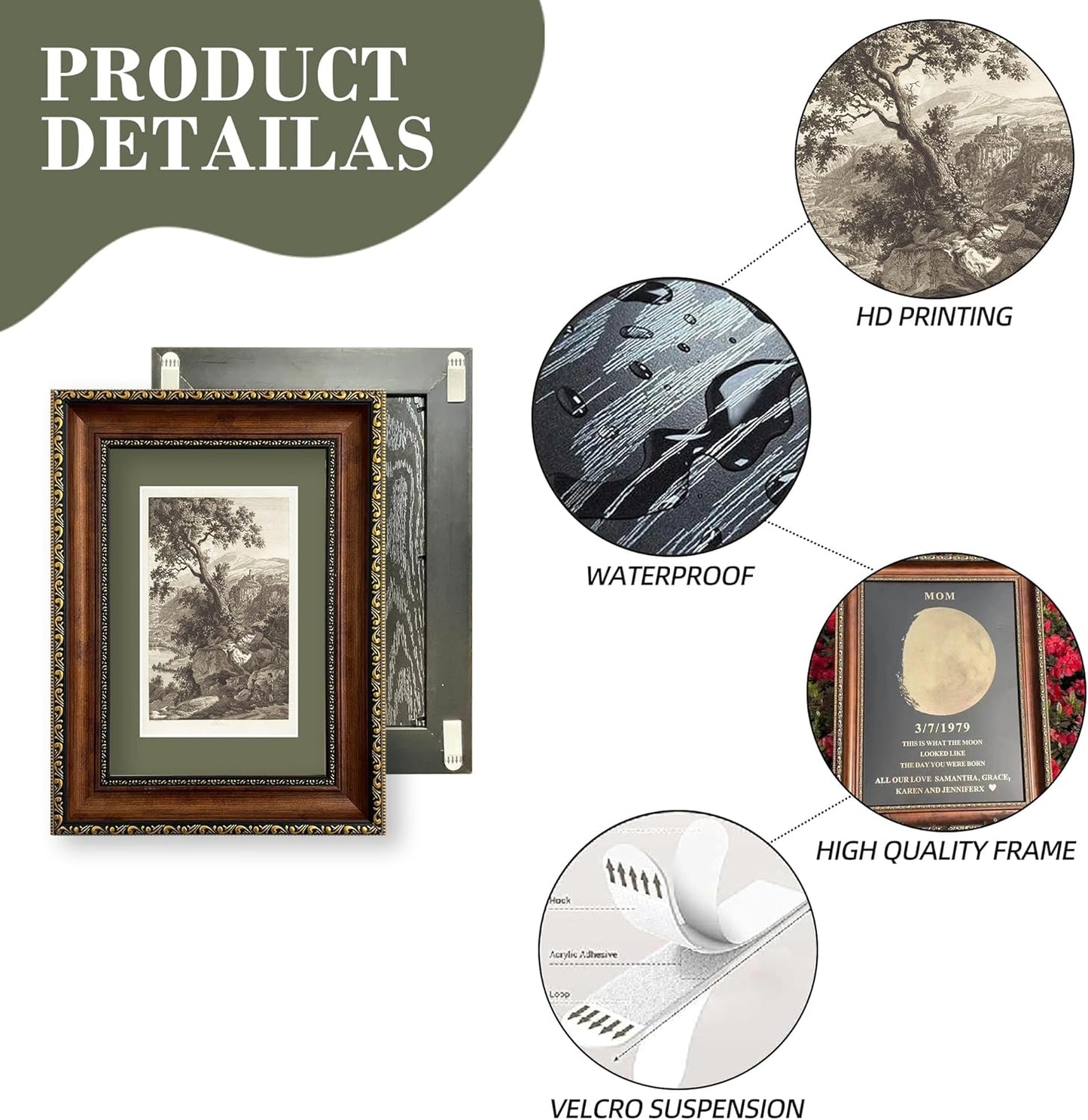 Vintage Landscape Framed Wall Art Antique Tree Sketch Engraving Prints Classic Nature Mountain Artwork Rustic Farmhouse Dark Academia Wall Decor for Living Room Bedroom Office