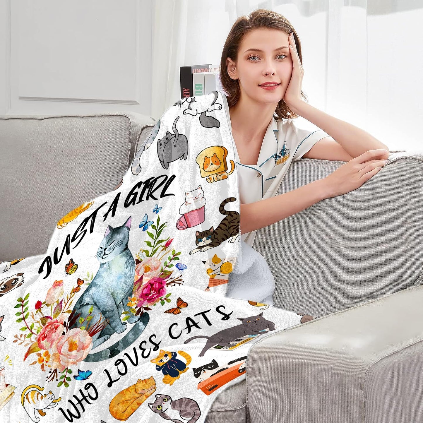 Cat Blanket Gifts for Girls Women, Cats Gifts for Cat Lovers, Cats Lovers Birthday Gifts Decoration Throw Blanket 50" x 40"