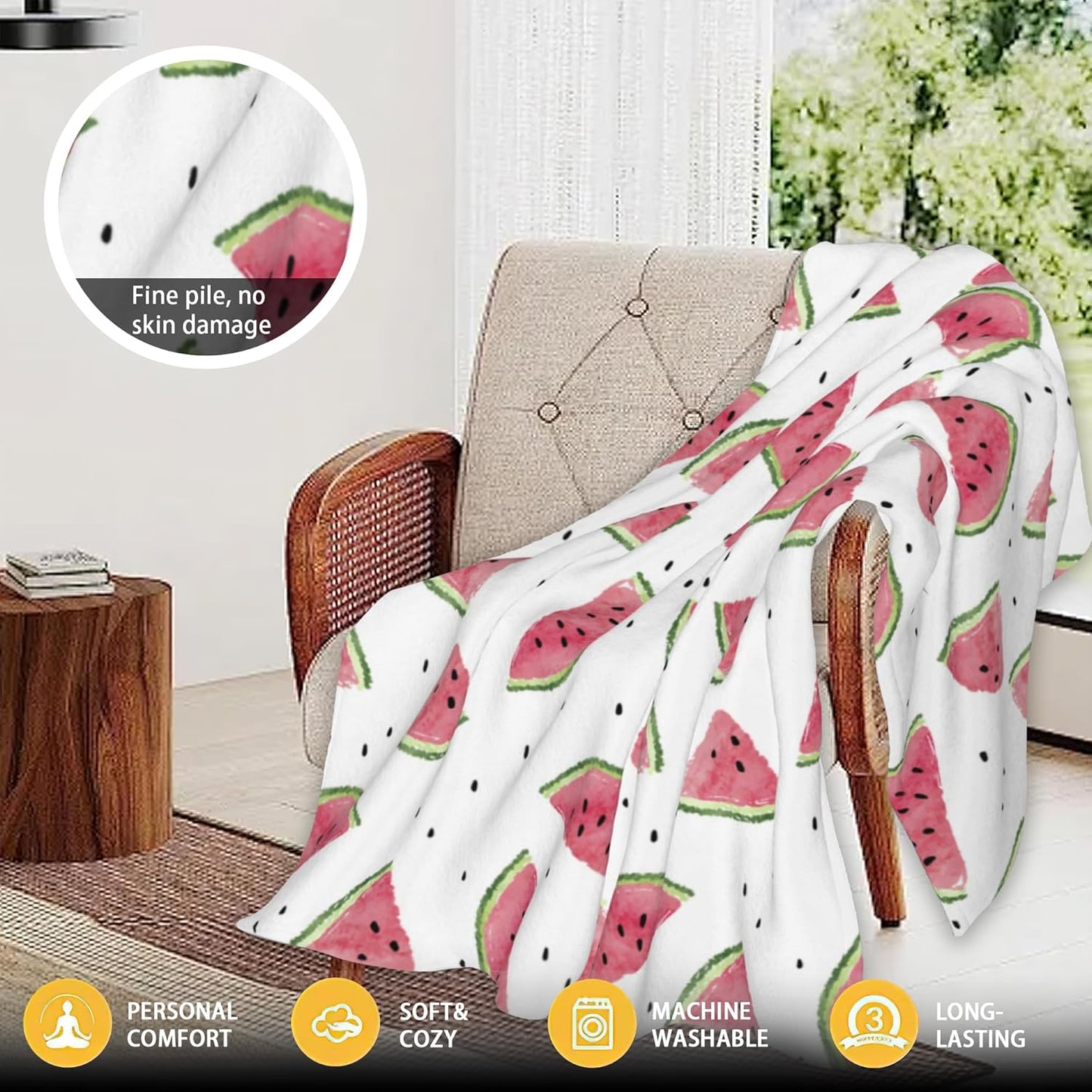Summer Pink Watermelon Soft Throw Blanket All Season Warm Blankets Lightweight Flannel Throws Blanket for Living Room Bed Couch 50"x60"