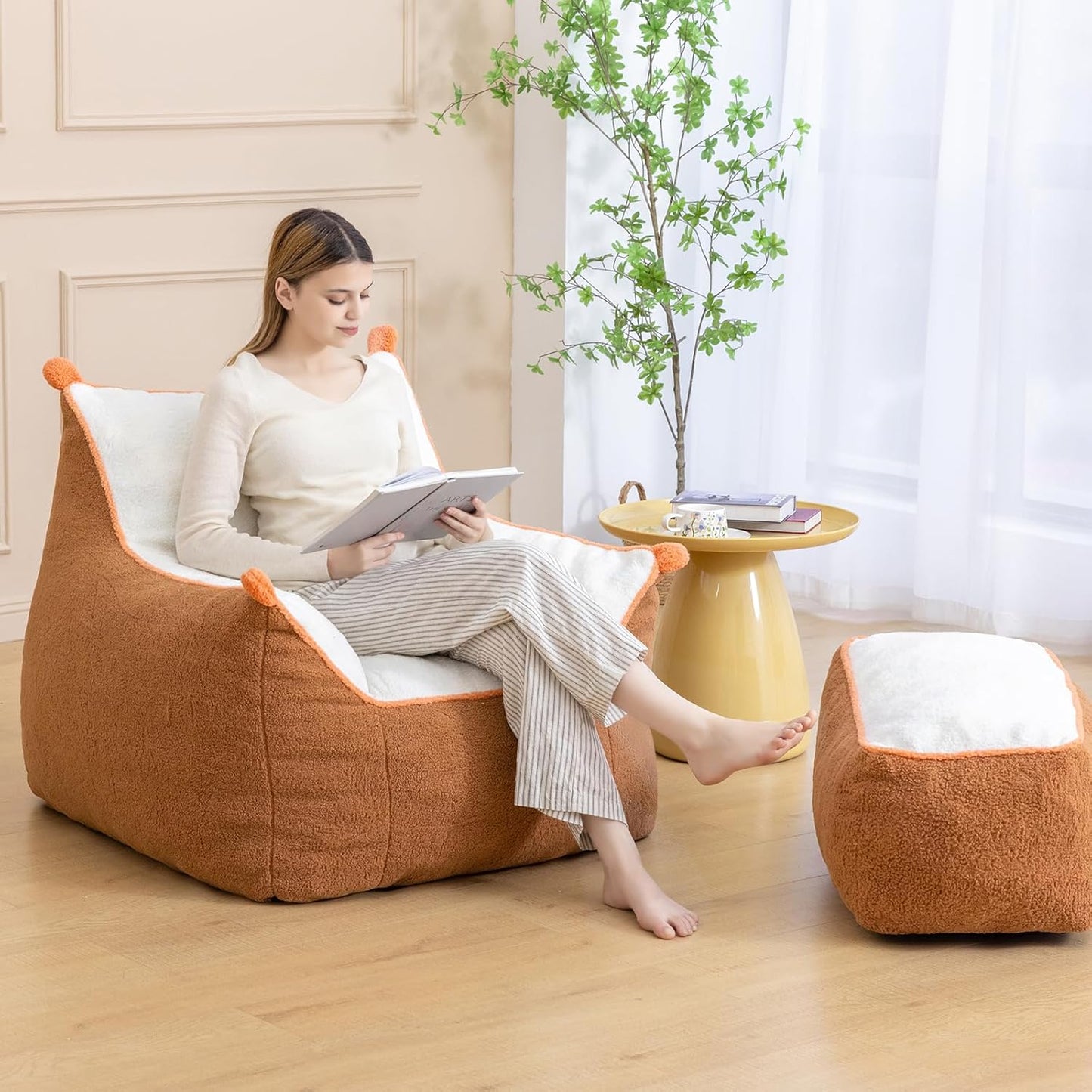 Giant Bean Bag Chair for Adults,Use Soft Polar Fleece Fabric, Floor Lounge Sofa with Armrests BeanBag Lazy Sofa for Bedroom, Living Room, Game Room for Relexing, Reading(Brown)