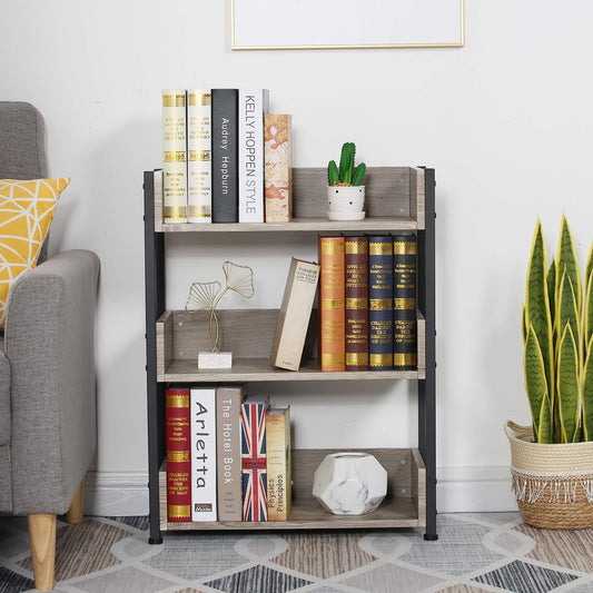 VECELO Bookshelf, 30" H Small Bookcase,3-Tier Storage Organizer,Wood Bookcase with Steel Frame,Shelving Unit for Living Room,Classroom,Office,Dormitory