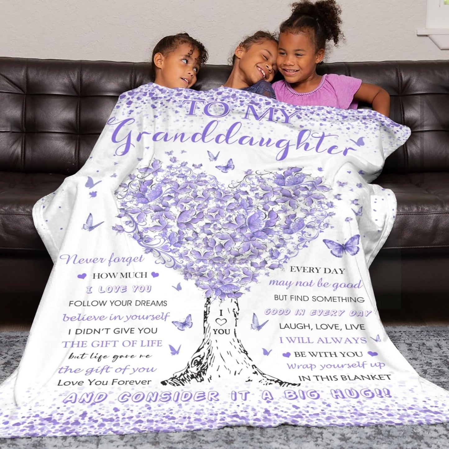Granddaughter Gifts from Grandma Blanket, Gifts for Granddaughter, Graduation Christmas Birthday Gifts for Little Girls, Super Soft Warm Comfy Plush Flannel Throw Blankets 60"X50" for Couch Livingroom
