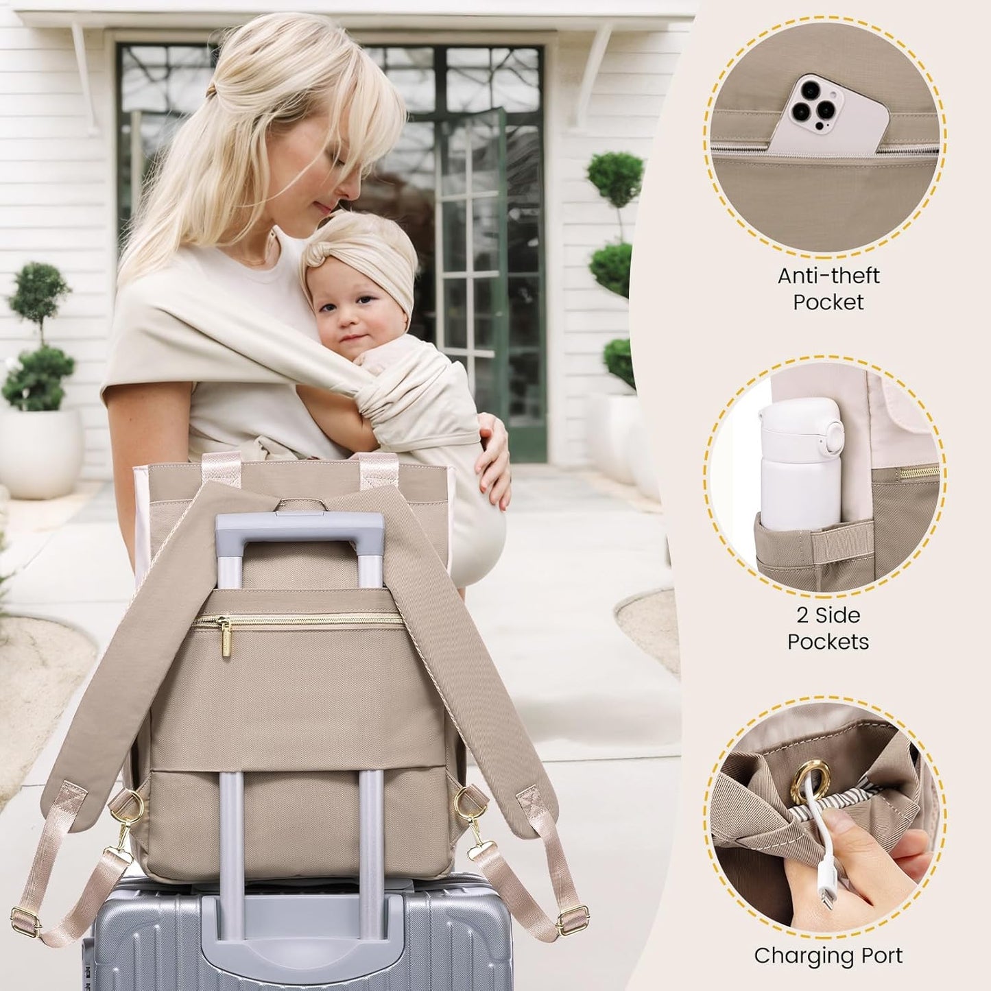 LOVEVOOK Diaper Bag Backpack,Diaper Bag Tote with Insulated Pockets,Baby Bag for Girl Boy with Changing Pad,Large Baby Bag with Pacifier Case,15.6 Inch Anti-Theft Laptop Backpack for Women