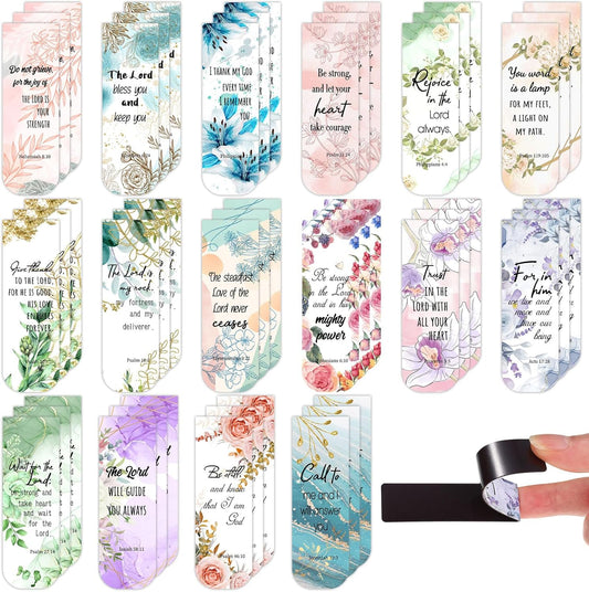 Zonon 48 Pcs Bible Verse Magnetic Christian Bookmarks, 0.8x4.7in Inspirational Scripture Book Markers for Women Men Religious Motivational Flower Page Clips Book Lovers Reading Gifts(Stylish Style)