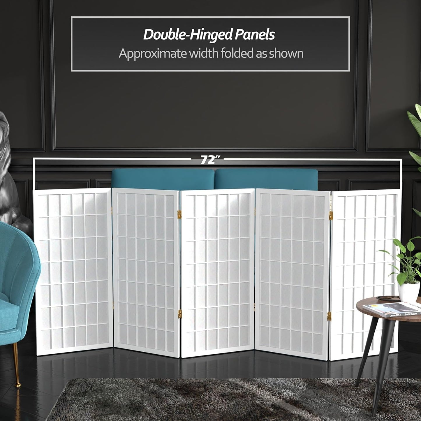3 ft. Short Window Pane Shoji Screen - White - 5 Panels