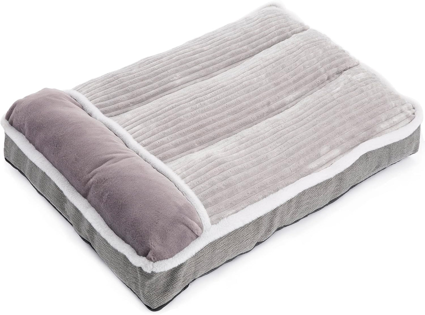 Dog Bed for Large Dogs, Dog Mattress with Pillow for Crate Kennel, Sofa pet Bed, Super Soft pet Bed for Medium, Jumbo, Small Dogs Breeds Grey, Medium:(31"x25"x3")