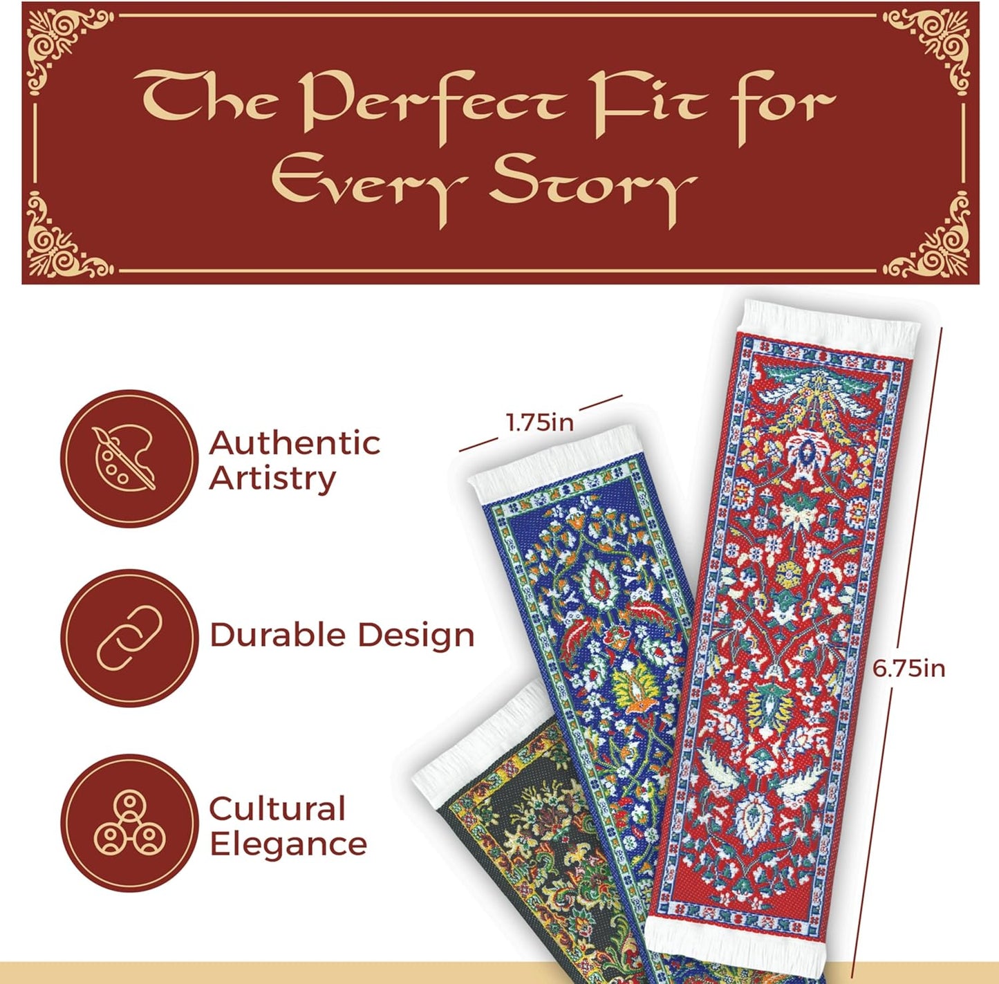 Oriental Carpet Bookmarks Kajara - Authentic Woven Carpet - Rug Bookmarks - Beautiful, Elegant, High Quality, Woven Cloth! Best Gifts for Men Women Adults Teens Teachers & Librarians!