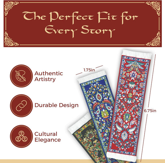 Oriental Carpet Woven Fabric Bookmark - 12 Bookmark Design Collection - Beautiful, Elegant, Cloth Bookmarks! & Stocking Stuffers for Men, Women, Teachers & Librarians!