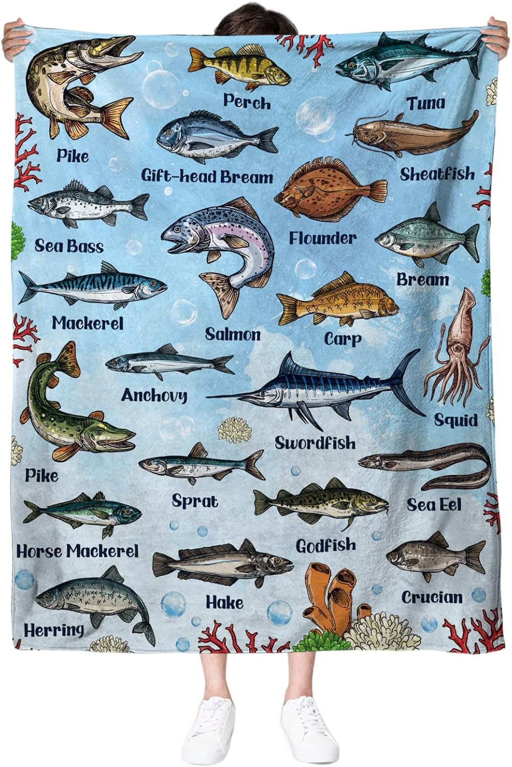 Fish Blanket Gifts for Fish Lover, Fishing Gifts for Men Boys, Fishing Decor, Soft Throw Blanket, Birthday Christmas Thanksgiving Gifts for Dad Grandpa Son Aquarium Lovers, 50" X 60"
