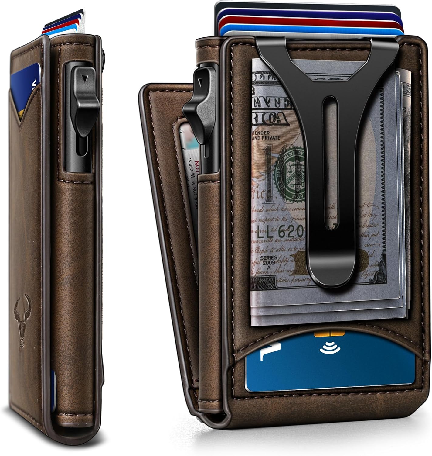 BULLIANT Men Wallet,Magnetic Metal Wallet Money Clip 9Cards Pop-up Access RFID Blocking