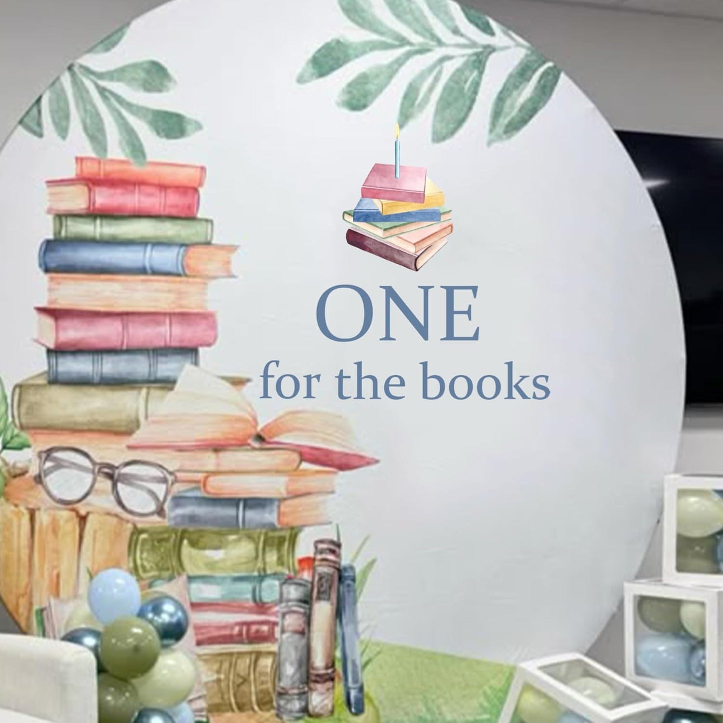 Upfirst One for Books Decal - Storybook 1st Birthday Decoration,Reading Library fi rst Birthday Decor for Girls or Boys,Books Sign Decal for Balloons Arch Backdrop (blue book decal)