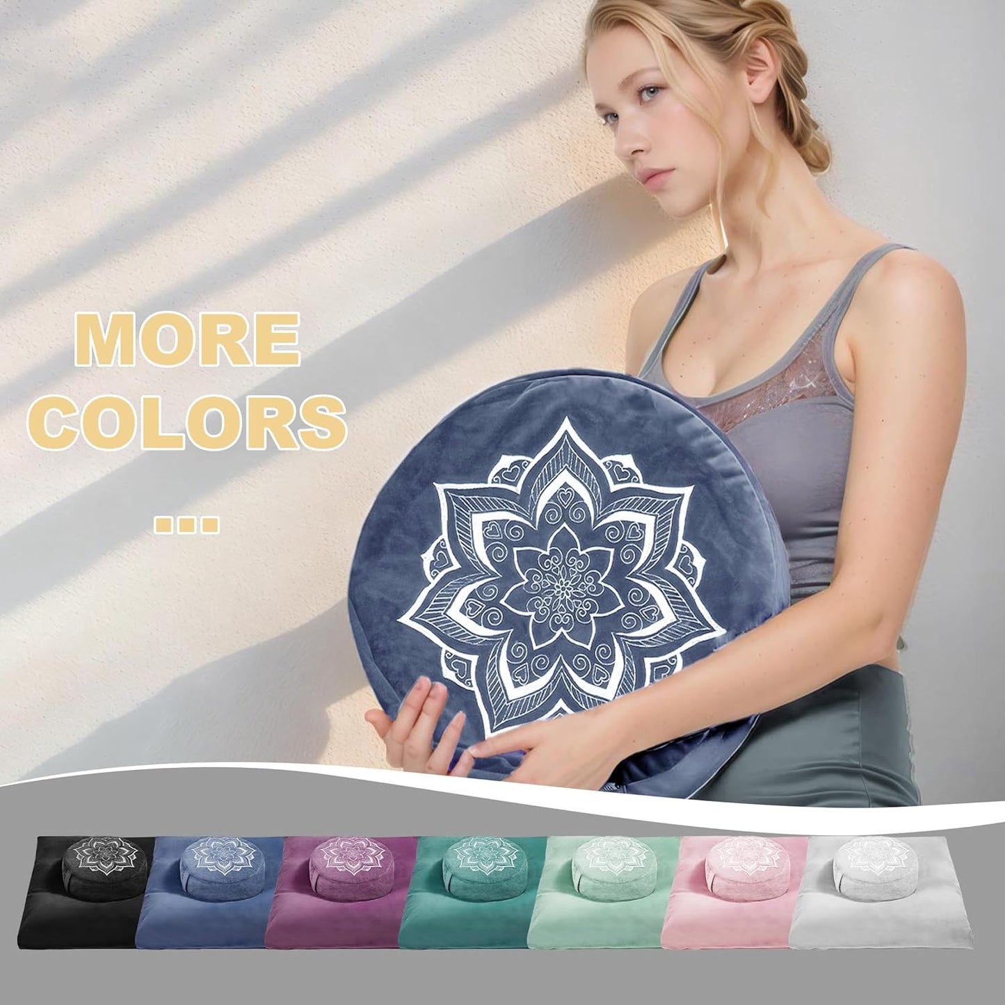 Meditation Zafu Cushion Set with Buckwheat Hulls & Memory Foam - Ergonomic Support for Yoga & Sitting - Removable Machine-Washable Luxury Velvet Cover - for Adults and Kids (Blue（COVER ONLY）)
